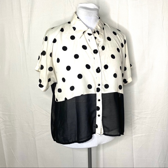 Forever 21 Polka Dot Shirt Black White Chiffon M - Picture 4 of 8